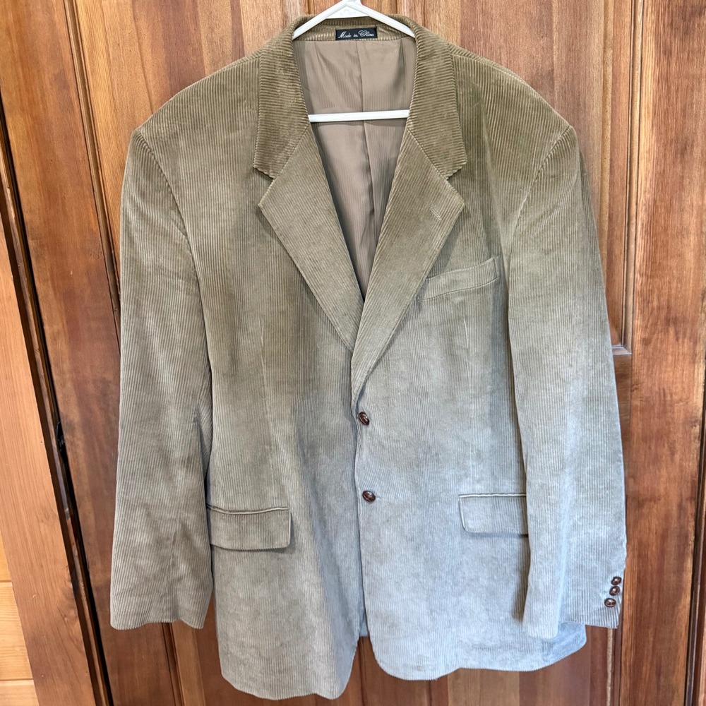 Monsieur Adolfo Men Tan Corduroy Two Button Blazer Sport Coat Khaki Wide Wale XL